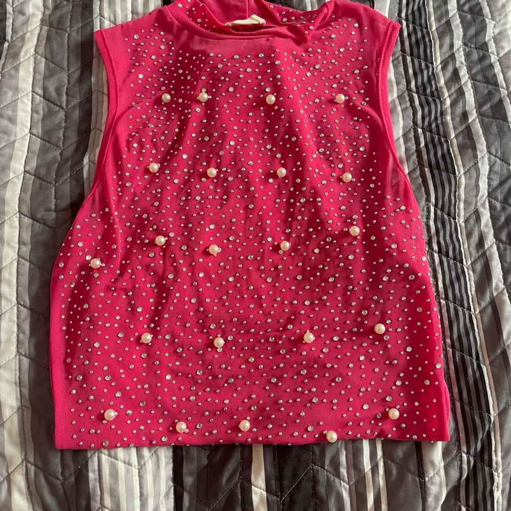 Pink, Willow Boutique, rhinestone/pearl bodysuit